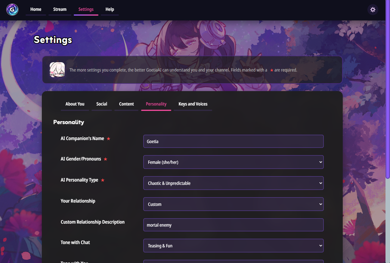 GoetiaAI Customization Options Dark Mode