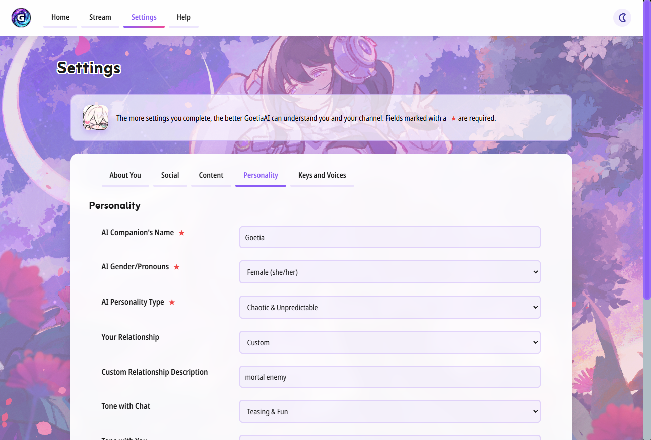 GoetiaAI Customization Options Light Mode